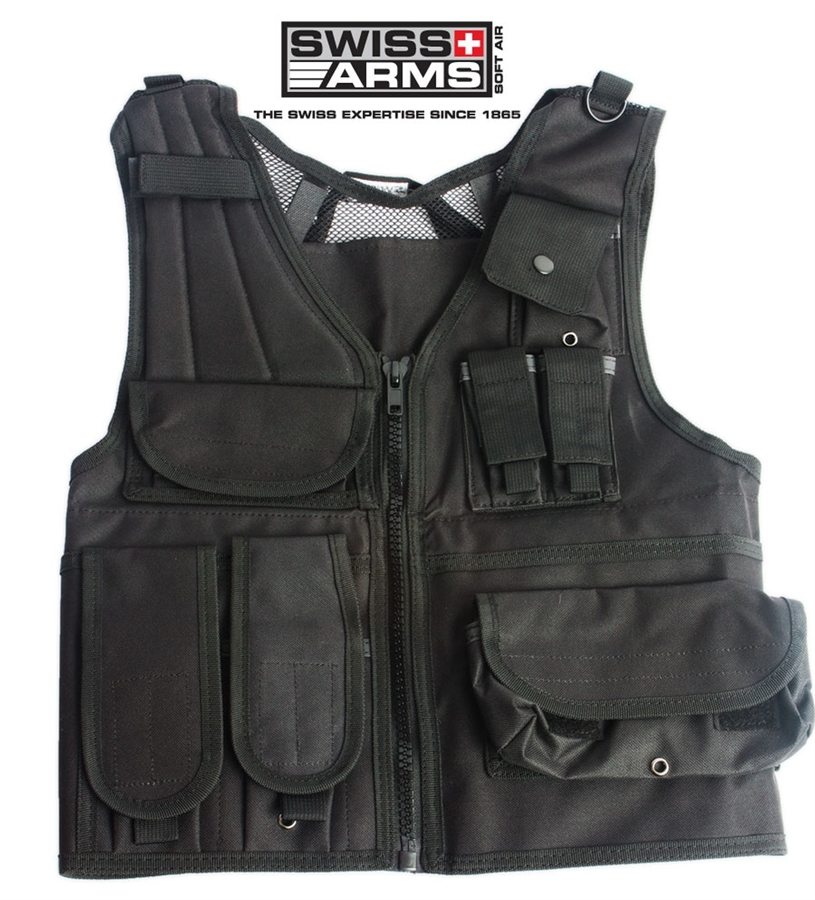 Swiss Arms Tactical Airsoft Vest Adjustable Strap Sizeing w/ Pouches ...